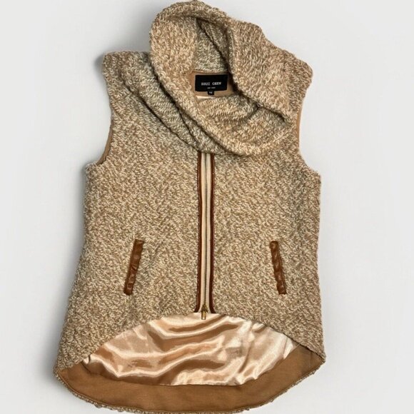 Neutral Cowl Neck Knit Shui Chen Vest Womens Medium Wool Alpaca Zip Up Leather - Picture 1 of 8